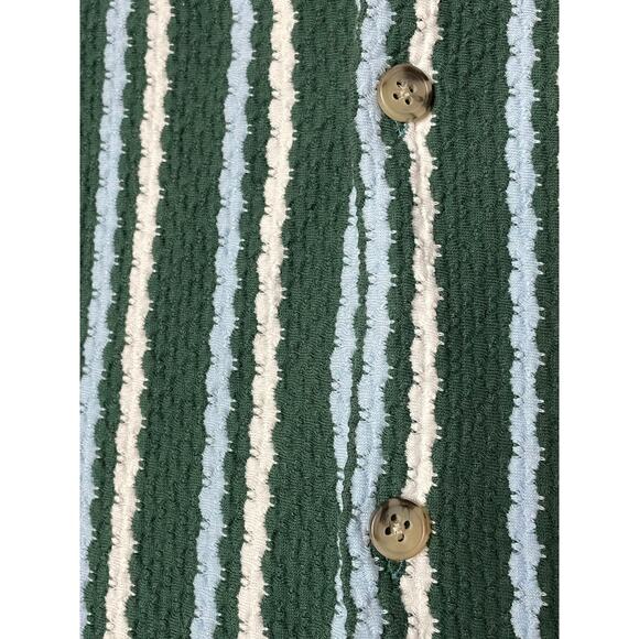 ASOS DESIGN Green Knitted Stripe Revere Shirt Medium - Picture 6 of 10